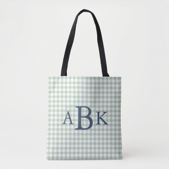 Bolsa Tote Sage Verde Xadrez Monogramado (Frente)