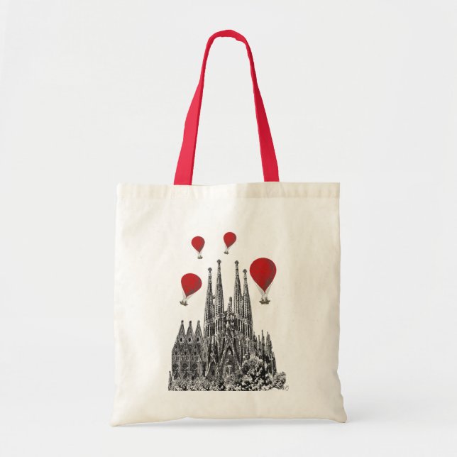 Bolsa Tote Sagrada Família e Balões de Ar Quente Vermelho 2 (Frente)