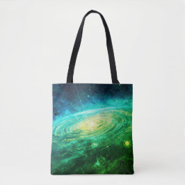 Bolsa Tote Saia com Estilo Com Uma Galáxia Verde Em Seu