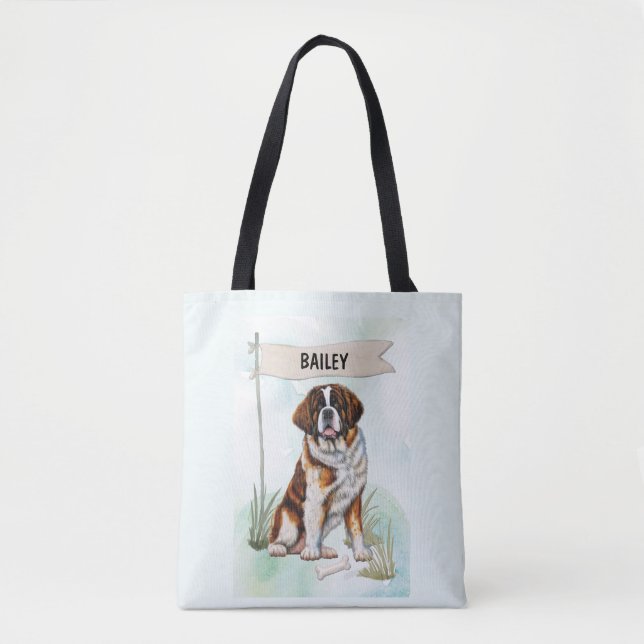 Bolsa Tote Saint Bernard Watercolor Personalized Dog (Frente)