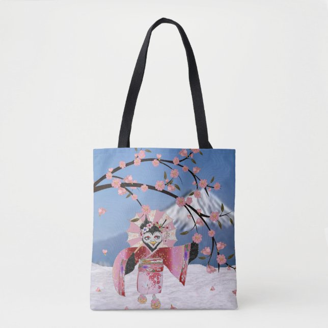 Bolsa Tote Sakura Geisha Bird no Snow Cherry Blossoms (Frente)