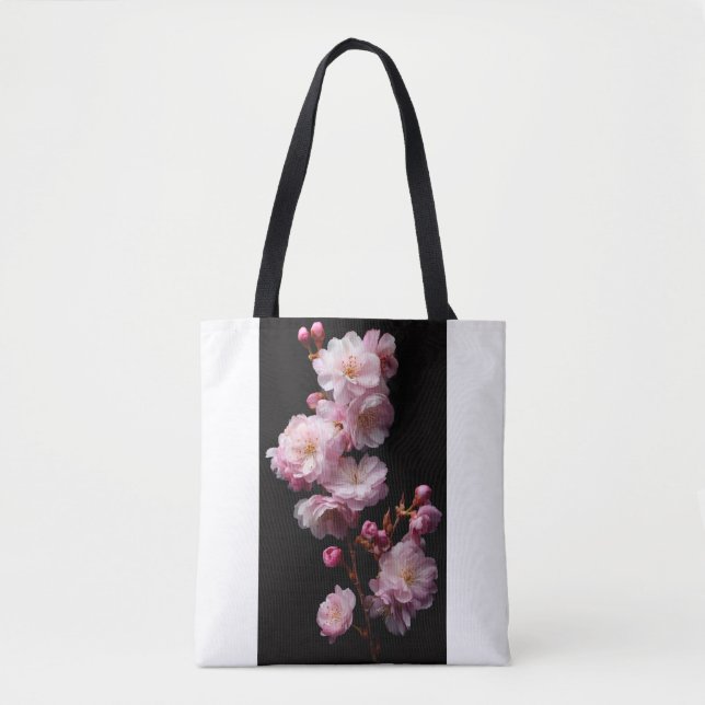 Bolsa Tote Sakura realista flores pretas (Frente)