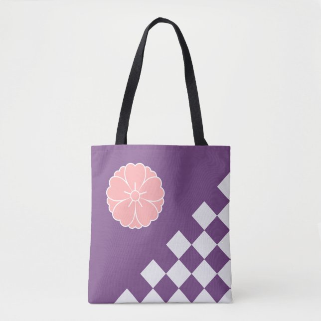 Bolsa Tote Sakura rosa e padrão verificado (Frente)