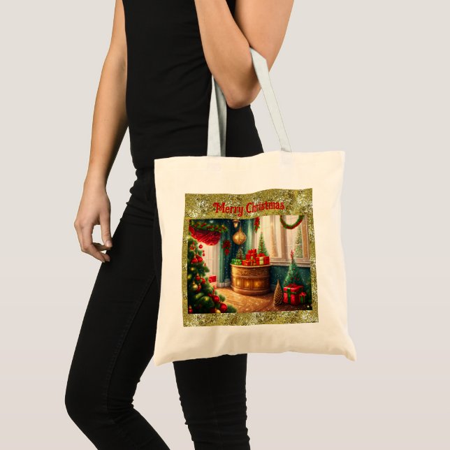 Bolsa Tote Sala decorada de forma estiva, Natal tradicional (Frente (produto))