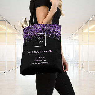 Bolsa Tote Salão de beleza do logotipo preto roxo comercial