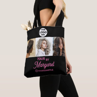 Bolsa Tote Salão de Cabelo Minimalista 3 Fotos Rosa Preto