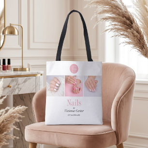 Bolsa Tote Salão de Unhas Foto Logo Moderno Rosa Bege Branco