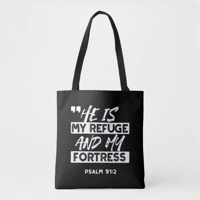 Bolsa Tote Salm 91:2 - O meu refúgio e o meu cristão-fortalez (Frente)