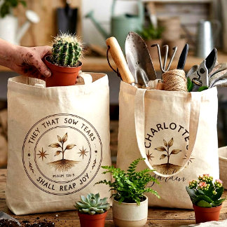 Bolsa Tote Salmo 126:5 Jardineiro Cristão Fé Floral