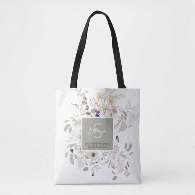 Bolsa Tote Salmos 46:5 Deus está dentro de sua flor selvagem (Frente)