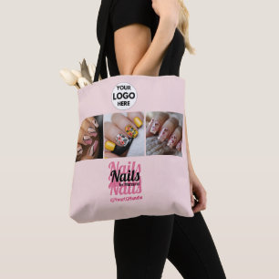 Bolsa Tote Salonge de Unhas Social Foto Logo Moderno Rosa Cor