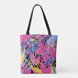 Bolsa Tote Salpicos de tinta abstratos amarelo azul rosa mode