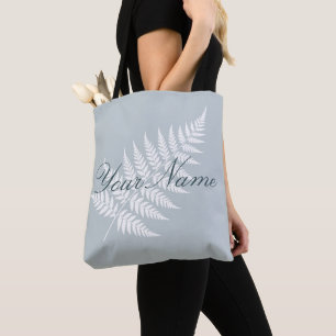 Bolsa Tote Salsa Azul Branco Feto Elegante Nome Personalizado