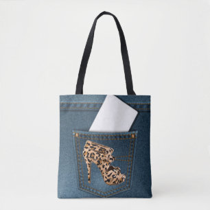 Bolsa Tote Salto alto do leopardo & bolso azul Jean do teste