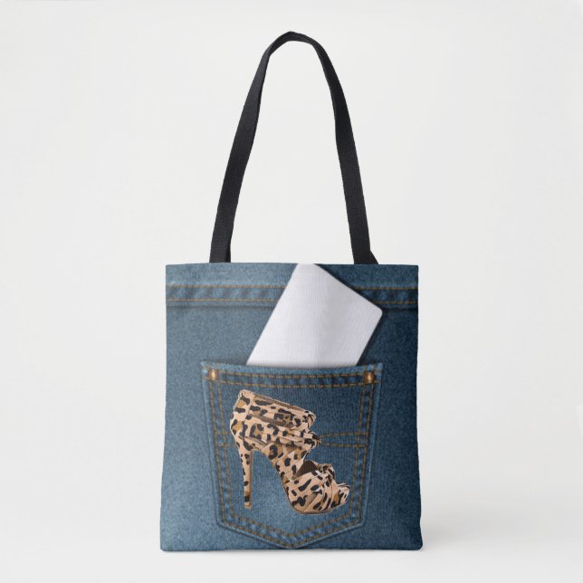 Bolsa Tote Salto alto do leopardo & bolso azul Jean do teste (Frente)