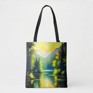 Bolsa Tote Salto sobre neve cobriu montanhas e lago