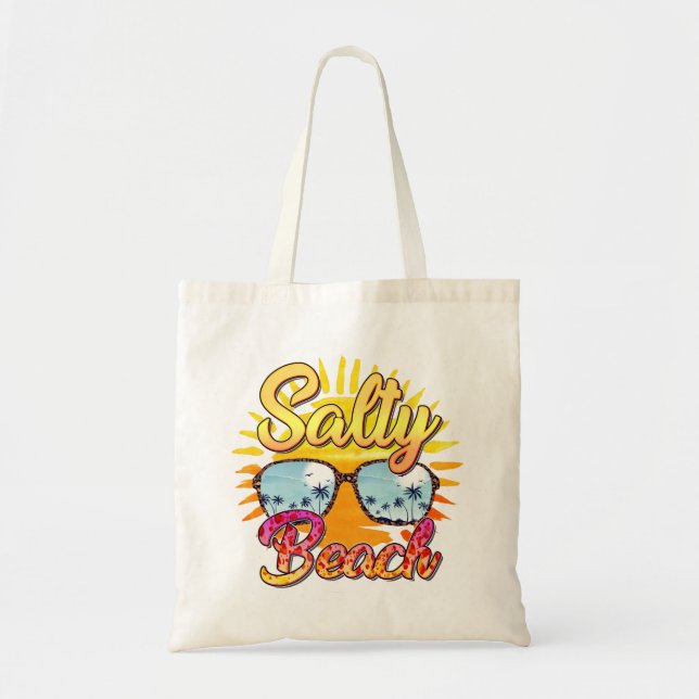 Bolsa Tote Salty Beach | Sol Tropical e Árvore Palm (Frente)