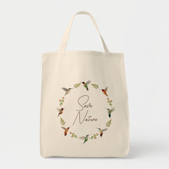Bolsa Tote Salve a Natureza e Aves Hummingaves (Frente)