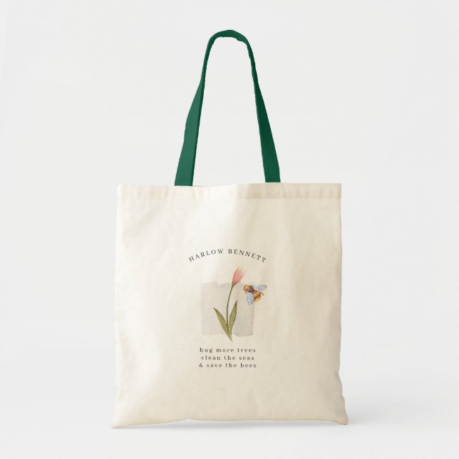 Bolsa Tote Salve as abelhas | Monograma Floral Por Aquarela (Frente)