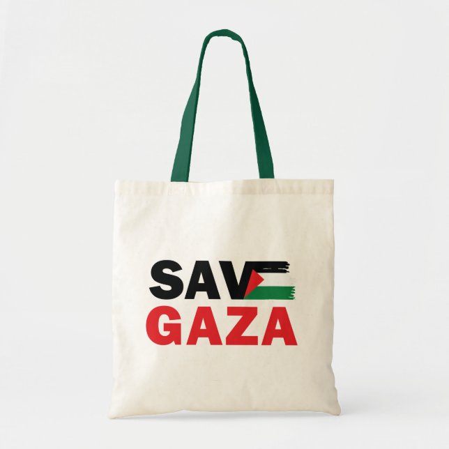 Bolsa Tote Salve GAZA com a bandeira palestina personalizada (Frente)
