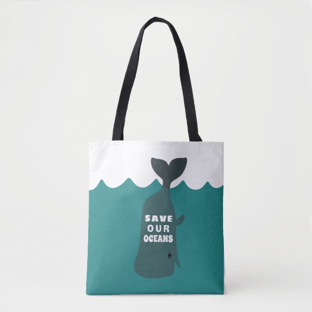 Bolsa Tote Salve nossa baleia de arte ambiental dos oceanos (Frente)
