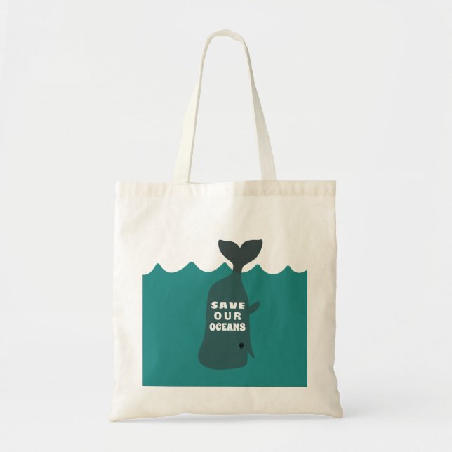 Bolsa Tote Salve Nossos Oceanos Crianças de Baleia de Arte Am (Frente)