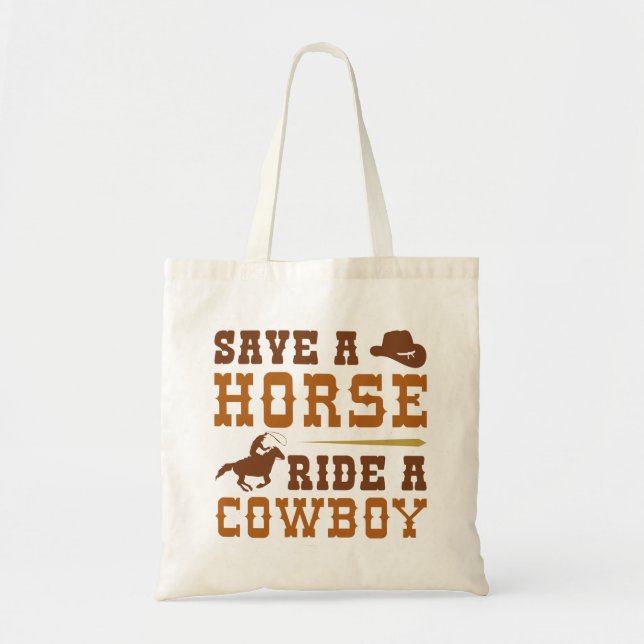 Bolsa Tote Salve Um Cavalo Andando Um Cowboy (Frente)