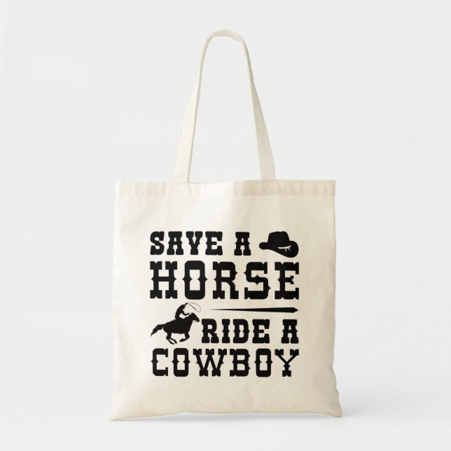 Bolsa Tote Salve Um Cavalo Andando Um Cowboy (Frente)