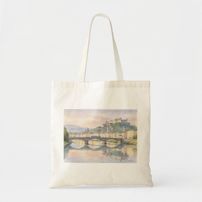 Bolsa Tote Salzburgo Áustria Ponte do Castelo Rio Esboço (Frente)