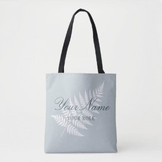 Bolsa Tote Samambaia Branca Azul Gelado Elegante Nome e Funçã