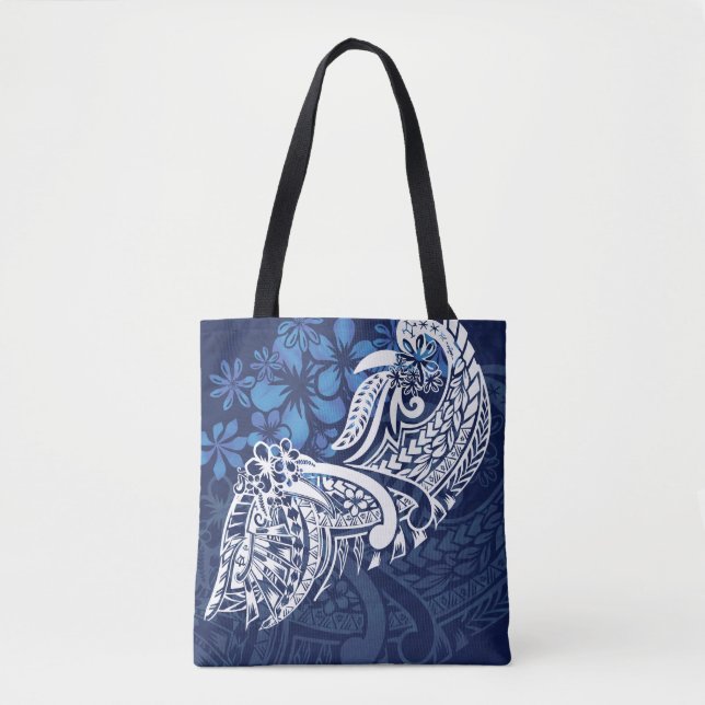 Bolsa Tote Samoano - Havaiano - Impressão de tribo azul polin (Frente)
