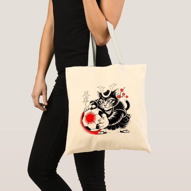Bolsa Tote Samurai Cat Soccer For Shopping & Everyday use (Frente (produto))