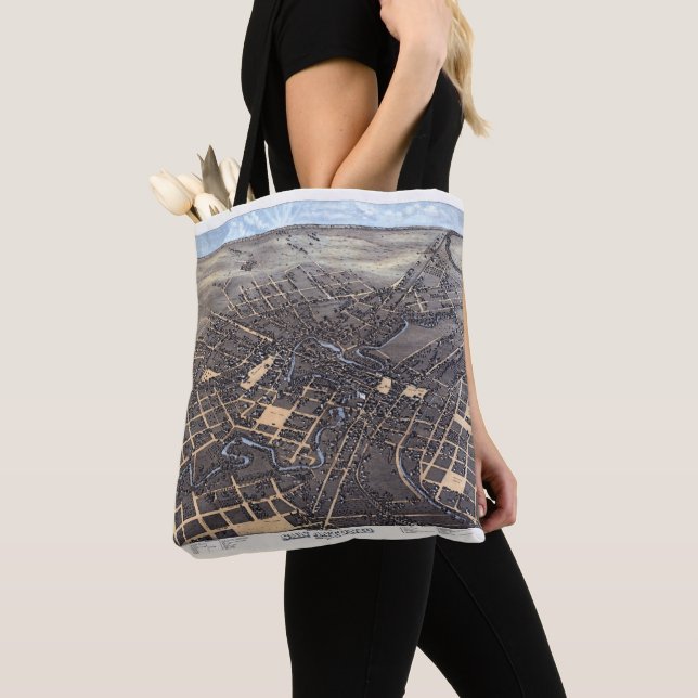 Bolsa Tote San Antonio, Texas, Mapa Aéreo Antigo da Cidade, 1 (Close Up)