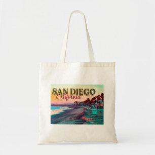Bolsa Tote San Diego Beach California Watercolor Sunset 60