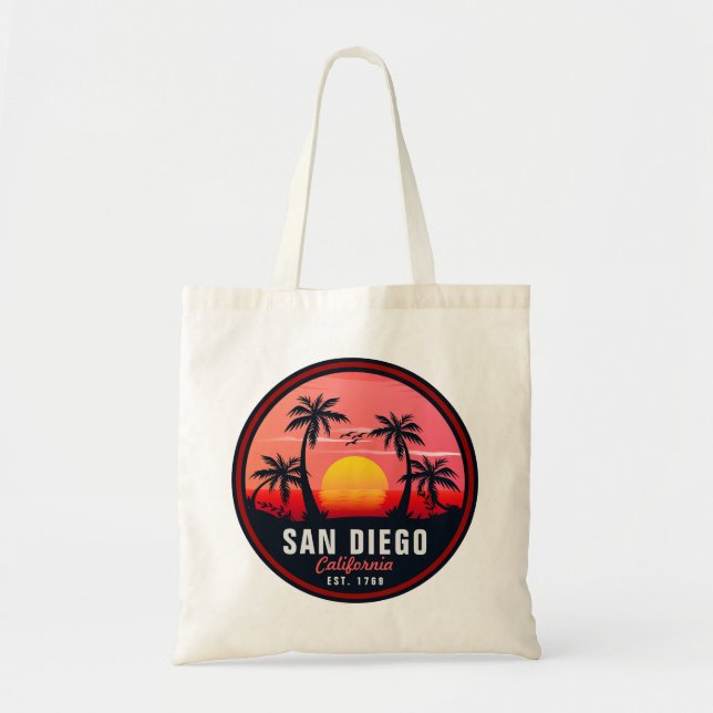 Bolsa Tote San Diego California Retro Sunset Souvenirs 60s (Frente)