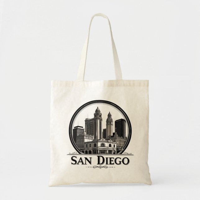 Bolsa Tote San Diego California Skyline-Modern Cityscape Art (Frente)