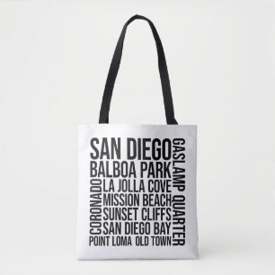 Bolsa Tote San Diego Landmarks Typografia - Arte Word EUA