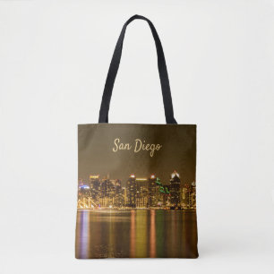 Bolsa Tote San Diego Skyline Night California Souvenir