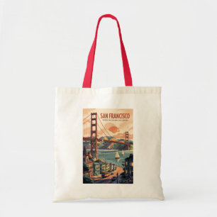 Bolsa Tote San Francisco California Skyline Viagem Art Retro