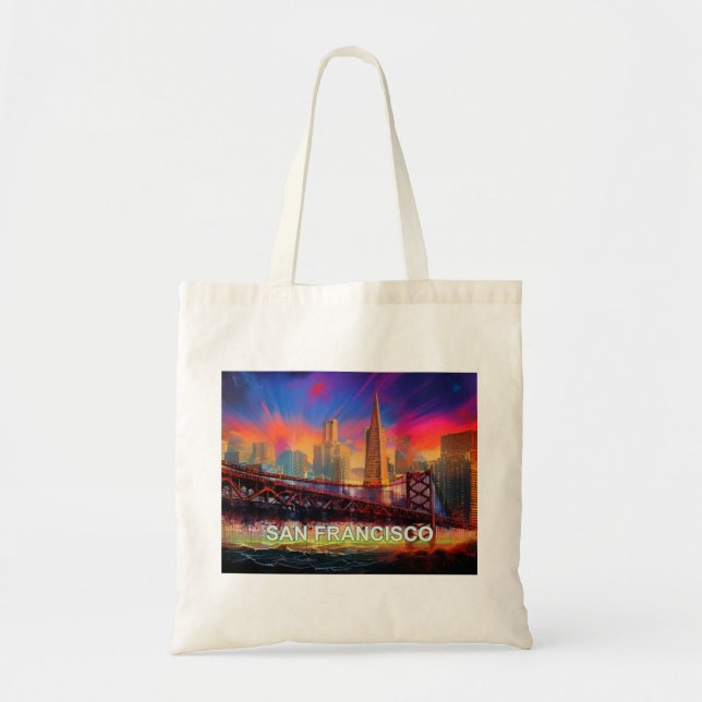 Bolsa Tote San Francisco Skyline Abstrato Art (Frente)