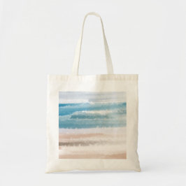 Bolsa Tote Sandy Beach Ocean Waves Abstrato Watercolor
