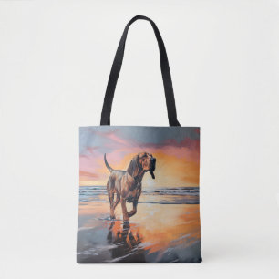 Bolsa Tote Sandy Paws Bloodhound Dog em Beach Sunset