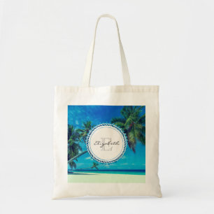 Bolsa Tote Sandy White Beach com Monograma de Palmas Tropicai