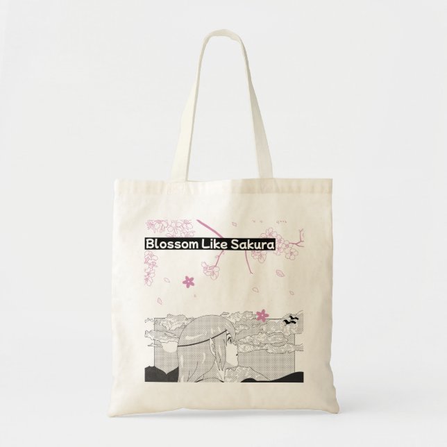Bolsa Tote Sangue como Sakura Ilustração Saco (Frente)