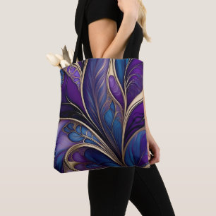 Bolsa Tote Sangue majestoso - Abstrato azul e roxo profundo