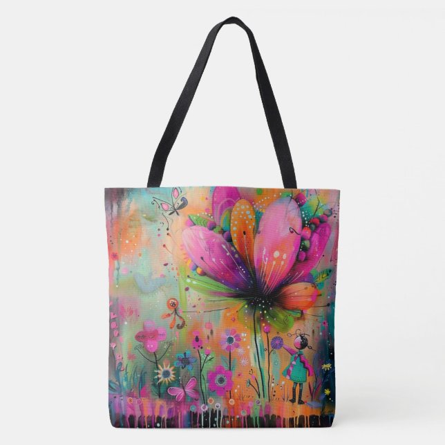 Bolsa Tote Sangue Whimsical Um Burst De Alegria Colorida (Frente)