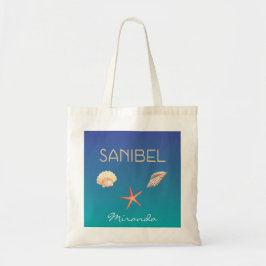 Bolsa Tote Sanibel com seashells e nome feito sob encomenda