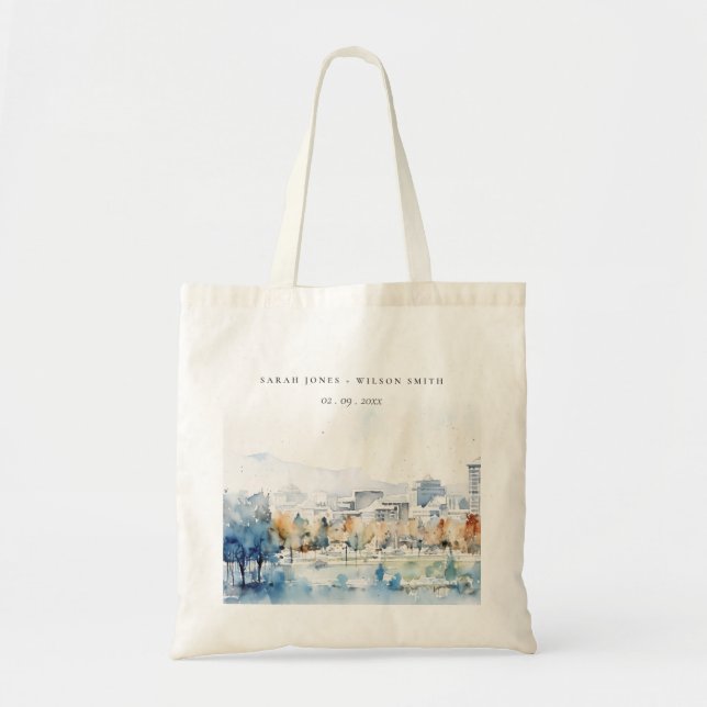 Bolsa Tote Sanja Mínima, Casamento de Aquarela da Califórnia (Frente)