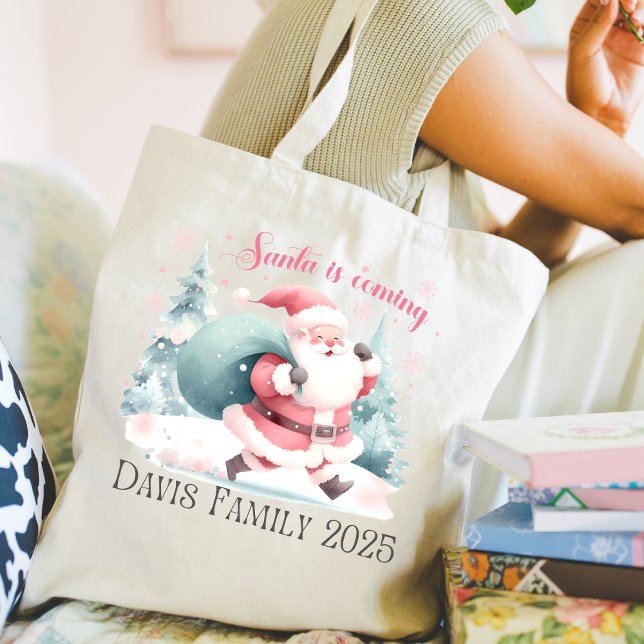 Bolsa Tote Santa Christmas Tote Bag (Cute Santa Coming Christmas Tote Bag.)