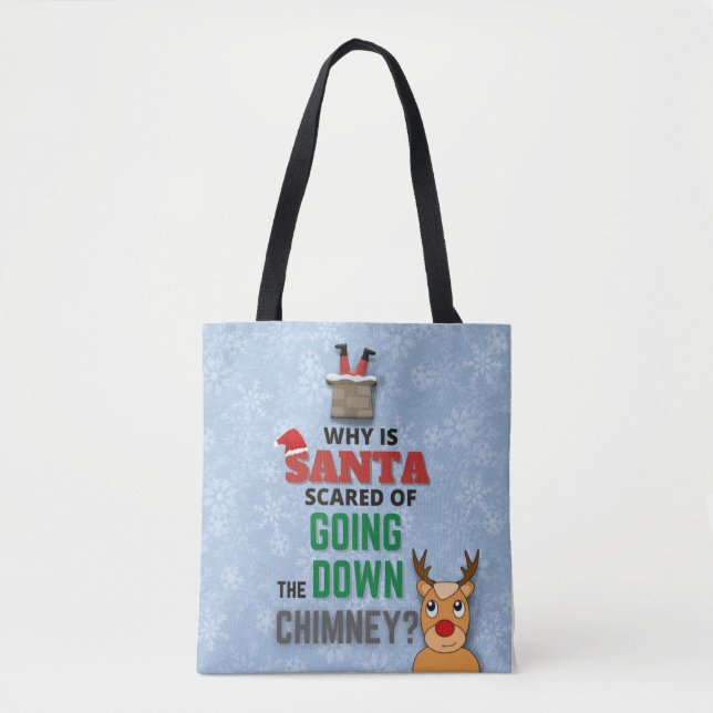 Bolsa Tote Santa Claus chimney flocos de neve engraçados azul (Frente)